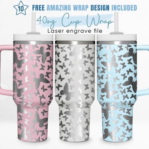40oz Engraved Tumbler Wrap Butterfly, Butterflies Svg, Heart Svg, Love, 40oz Quencher Wrap,Laser Engraving,Stanley Tumbler Wrap,Laser Design