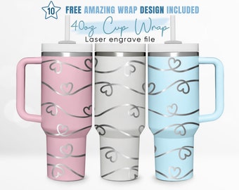 40oz Engraved Tumbler Wrap Heart, Happy Valentines Svg, Love, 40oz Quencher Wrap, Laser Engraving, Stanley Tumbler Wrap, Laser Design