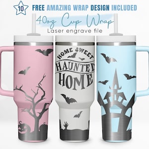Envoltura para vaso de 40 oz grabada con &quot;Casa embrujada&quot;, &quot;Vibraciones de brujas malas&quot;, &quot;Temporada espeluznante&quot;, envoltura para vaso Quencher de 40 oz, grabado láser, envoltura para vaso Quencher, láser