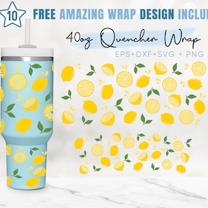 40oz Lemon Quencher Tumbler, Lemonade, Summer Fruit, Pattern, 40oz Svg, 2 Designs Stanley Tumbler Wrap, Eps Svg Dxf Png, Cricut Silhouette