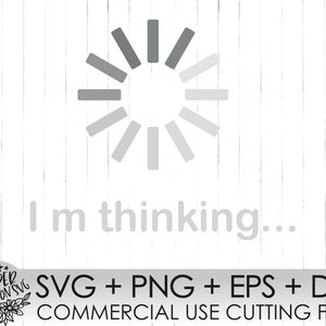 May include: A black and white loading icon with the text "I'm thinking..." below it. The icon is a circle with 12 spokes radiating out from the center. The text is in a simple, sans-serif font.