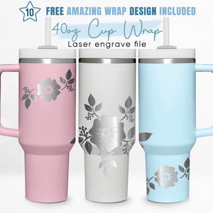 40oz Engraved Tumbler Wrap Hibiscus, Tropical Flower, Summer, 40oz Quencher Wrap, Laser Engraving, Stanley Tumbler Wrap, Laser Design