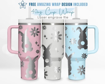 Papier pour gobelet gravé 40 oz Joyeuses Pâques, lapin de Pâques, lapin, marguerite, papier absorbant 40 oz, gravure au laser, papier pour verre Stanley, design laser