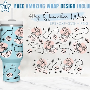 40oz Schorpioen Quencher Tumbler, Horoscoop Teken, Astrologie, 40oz Svg, 2 Ontwerpen Stanley Tumbler Wrap, Eps Svg Dxf Png-bestanden, Cricut Silhouet