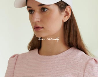 Boné de beisebol branco feminino | Boné de designer coreano | Boné minimalista, elegante e estético | Estilo clássico