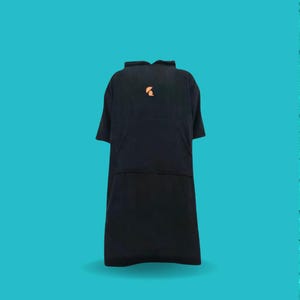 Black Embroidered Heavy Cotton Hooded Towel Poncho – Adult Changing Robe | Absorbent Surf & Beach Cover-Up, One Size