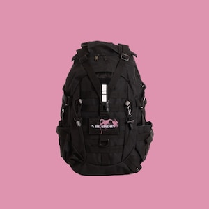Everyday Black Backpack 25L with Crimson Bear - Hiking, Travel, Work, Water Resistant, Weekend bag