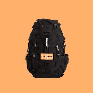Everyday Black Backpack 25L with Electric Orange - Hiking, Travel, Work, Water Resistant, Weekend bag