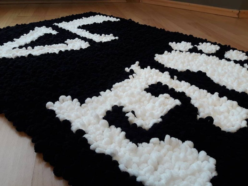 Knitted gifts Animals rug Black and white Pattern hand crocheted Crochet knitted mats Paw decor Mother/'s day gift