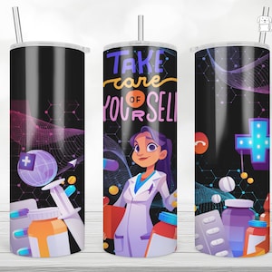 20 oz Skinny Tumbler Sublimation, Pflege dich selbst Tumbler, Apotheke Sublimation Tumbler, gerade& konisch, Apotheker Geschenk