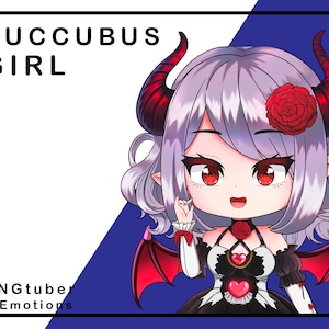 PNGTuber Chibi Succube Ragazza con 5 Emozioni / Pronto all'uso VTuber Modello l Asset 2D preconfezionato