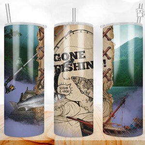 Gone Fishing Sublimation Skinny Tumbler Design, Fishing Straight & Tapered Sublimation Wrap Design, Tumbler PNG, Template