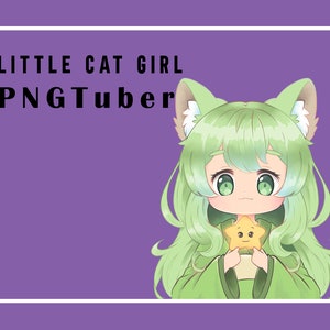 Cat Girl 2D Vtuber PNGTuber premade model with 5 Emotions - Twitch Streaming | Veadotube | girl pngtuber