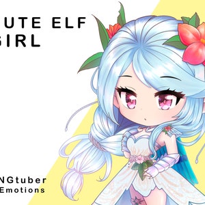 PNGTUBER - Chibi Cute ELF Girl - Vtuber Model with 5 Expressions - Premade 2D Model for Twitch/Tiktok - Vtuber Assets - ELF Streamer