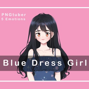 PNGTuber Idol Blue Dress Girl - Female PNGTuber for Streaming with 5 Emotions | Veadotube | Twitch