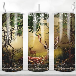 20 oz Skinny Tumbler Sublimation, Wildlife Tumbler, deer Sublimation Tumbler, Straight&Tapered, hunting gift, Wood Hunting