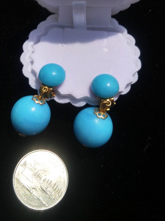 Vintage Faux Turquoise Dangle Drop Earrings - image 1