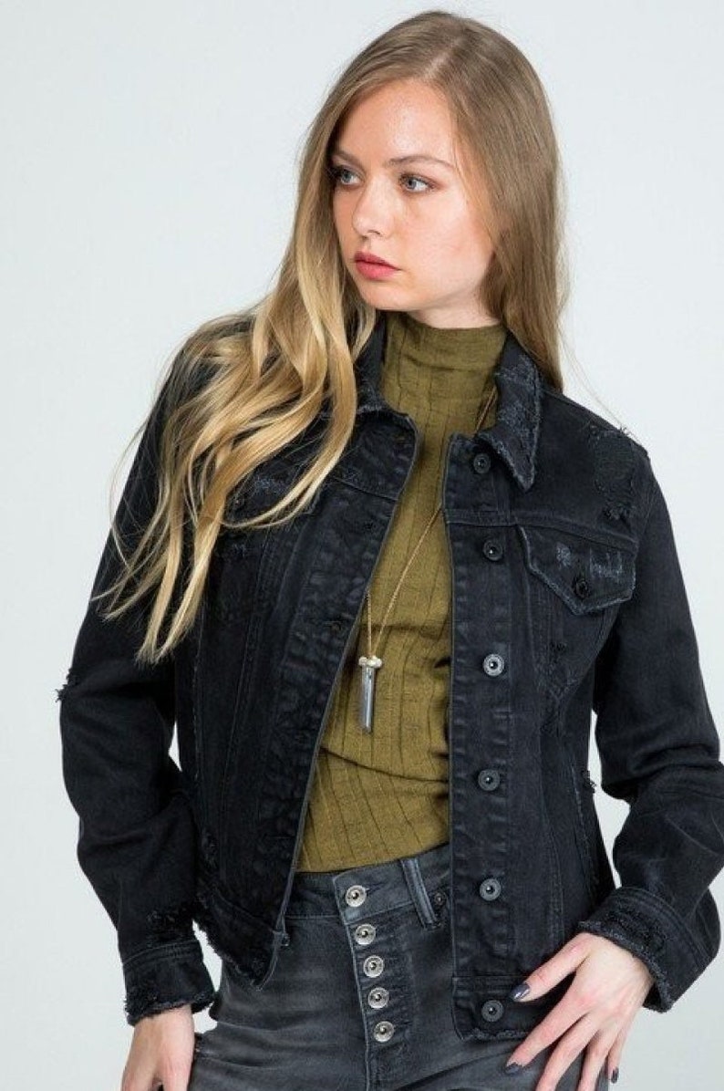 destroyed black denim jacket