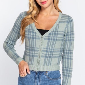 Plaid Long Sleeve Cardigan Women Color 
