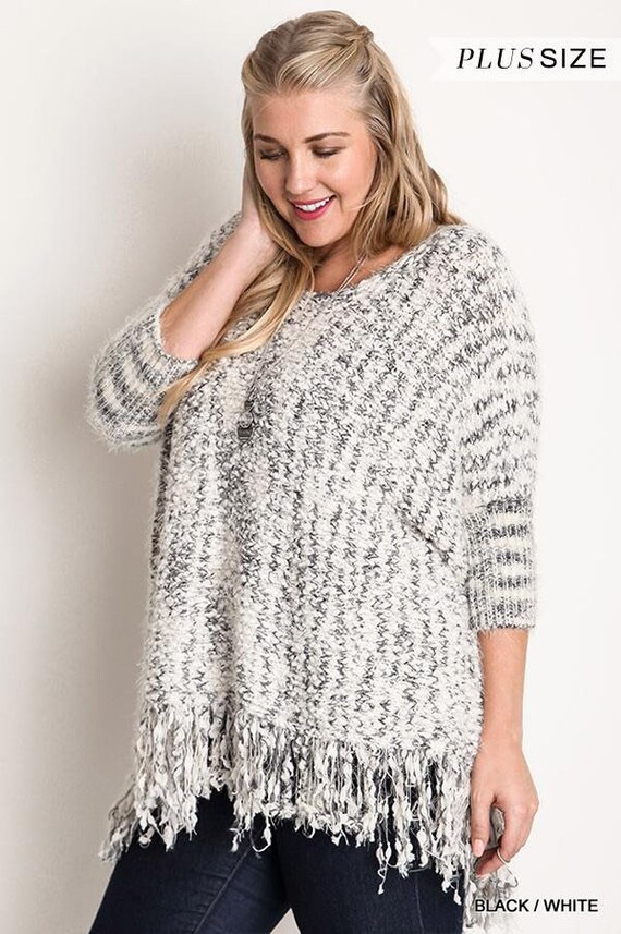 Plus Size Chunky Knit Sweater Frayed 
