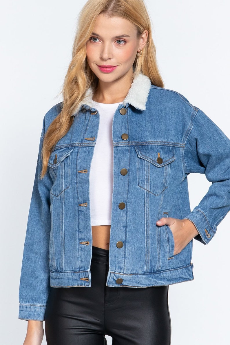 Oversized Denim Jacket With Inner Fur 