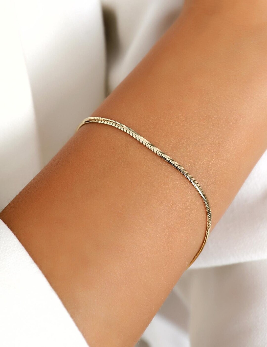 14K Solid Gold Snake Chain Bracelet / Dainty Gold Bracelet/ Etsy