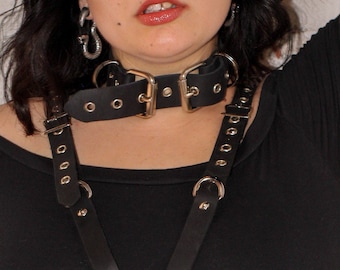 Vyrva Matte Black Leather Choker, Stainless Steel Eyelet Buckle Collar
