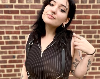 Black Leather Wrap Body Harness with Suspender Straps