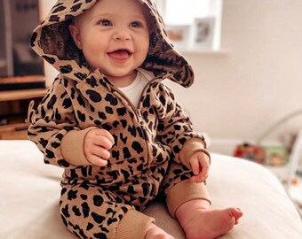 Newborn Infant Baby Girl Boy Star Print Hooded Zipper Romper Jumpsuit Outfits US