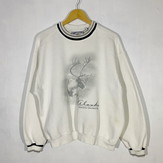 VintageAddictMY Vintage 90s Alaska Deer Sweatshirt Deer Crewneck Deer Moose Sweater Deer Jumper Hunting Wilderness Sweatshirt Size L