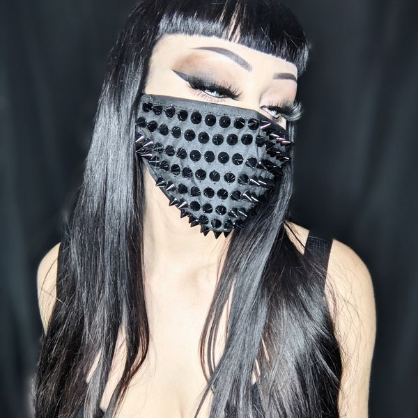 GOTHIC FACE MASK, Steampunk Mask, Black Studded Spiked Protective Stylish Handcrafted Face Mask, Reusable Face Mask