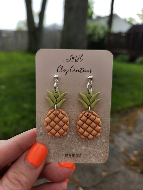 Pineapple polymer clay earrings deals