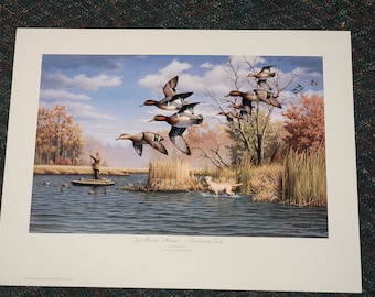 Vtg. SIGNED Rob Leslie "Just Buzzin' Around" Poster Print 24" X 18" Ducks NEW