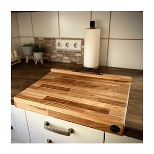 Oak cutting board, kitchen board with leather tab, shelf, kitchen shelf