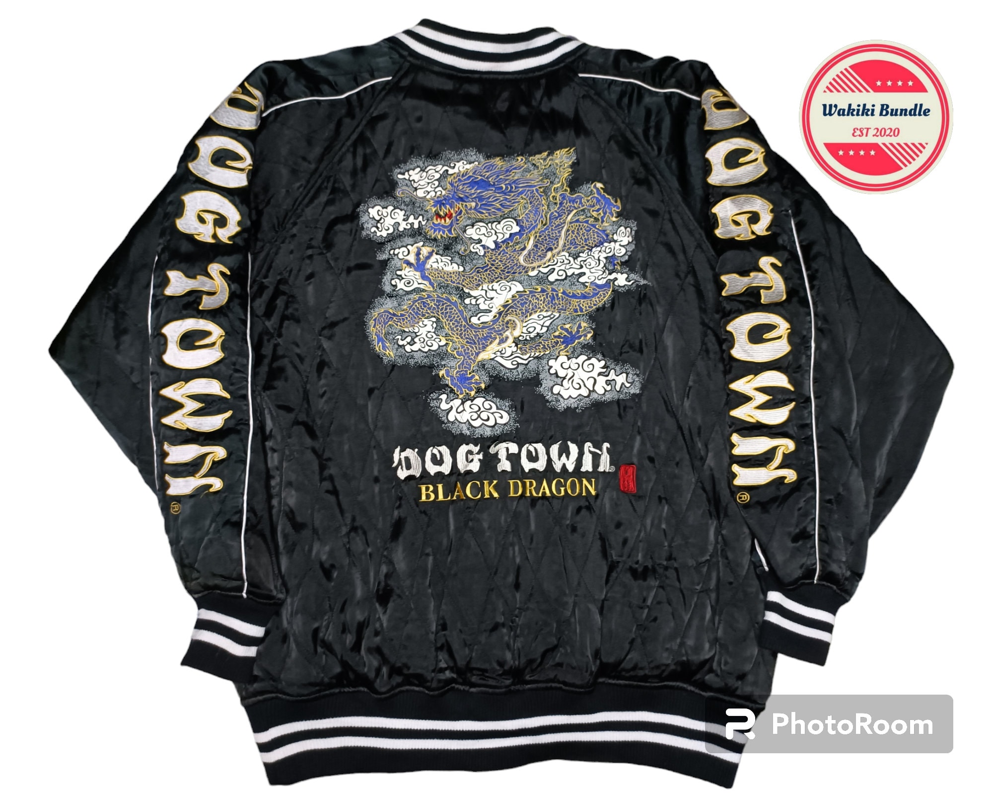 Vintage 90s Rare Dogtown Black Dragon Sukajan Jacket All Black