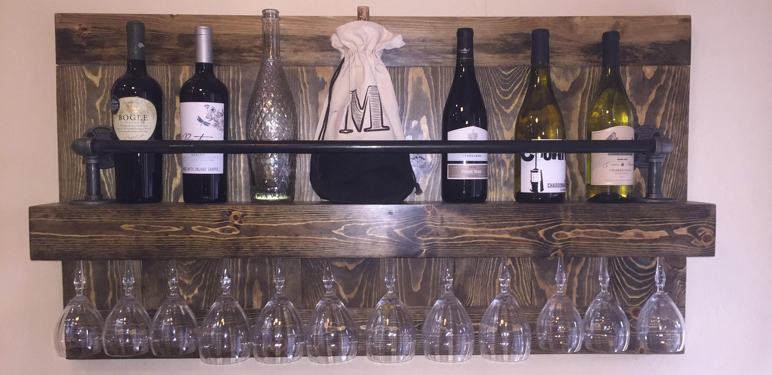 Hanging Wine Bottle and Wine Glass Shelf Etsy