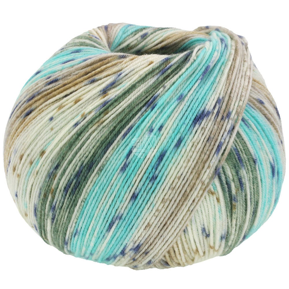 Lana Grossa Meilenweit 100 Seta Cocoon Yarn, Ecru/turquoise/grey