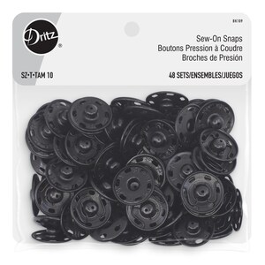 Dritz Sew-On Snaps, 48 Sets, Size 10, Black