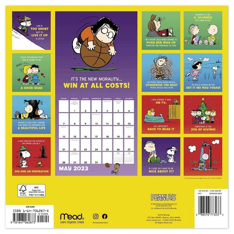 2023 Peanuts Wall Calendar 12 Inches Snoopy Charlie Brown And Etsy
