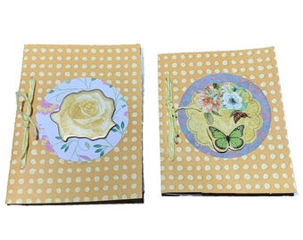 2 Junk Journal Notebooks Handmade Yellow Flowers 3.5x4.5 in