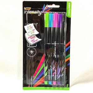 Bic Intensity Pens 5 Pack Fineliner .4mm Fine Markers Bold Colors Won&#39;t Bleed