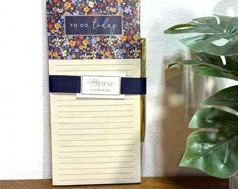 Lady Jayne Magnetic List Pad and Pen Floral Design 100 Sheets 4x8.5