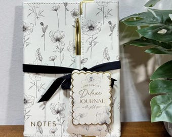 Deluxe Journal with Lined Pages Gold Pen and Ribbon Marker 6x8