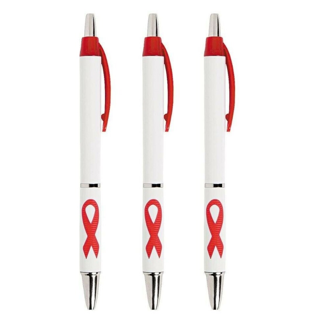 3 Red Ribbon Ballpoint Pens Stroke DARE AIDS HIV Awareness Hypertension ...