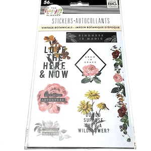 The Happy Planner Stickers Vintage Botanicals 56 pieces Flowers Quotes Phrases