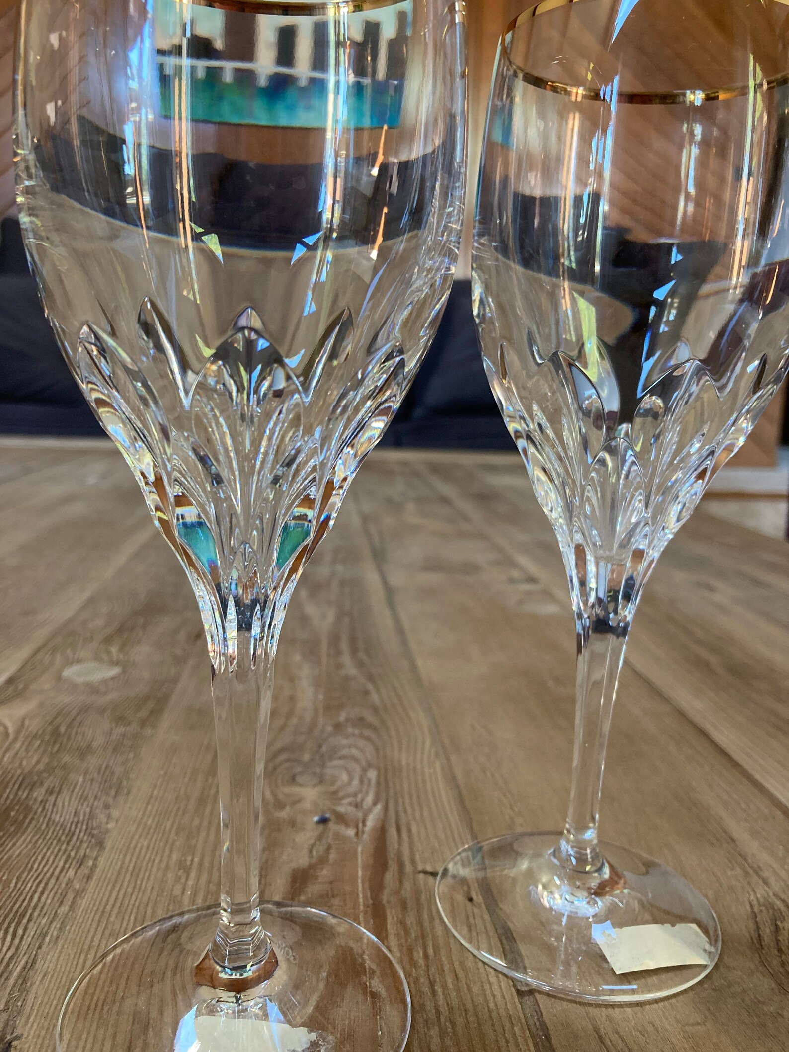 2 Gorham Diamond Clear cut newer Crystal Gold Rim Glasses Etsy