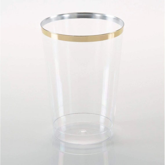 Luxe 9oz or 12oz Clear Plastic Gold Plastic Cups 20 Cups 