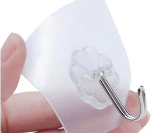Wall Hooks 13lb (Max) Transparent Reusable Seamless Hooks,Waterproof and Oilproof, Bathroom Kitchen Heavy Duty Self Adhesive Hooks.