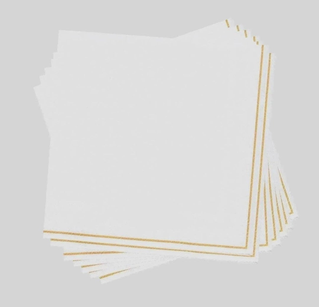 White With Gold Stripe Paper Napkins, Premium Napkins, Napkins Etsy