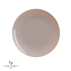Linen • Gold Round Plastic Plates | 10 Pack Christmas